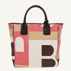 Vintage Bally Tote Bag Canvas Leather Brown Classic Large Shopper Authentic